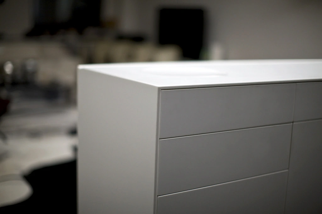 Corian kitchen countertop, doors, and drawers