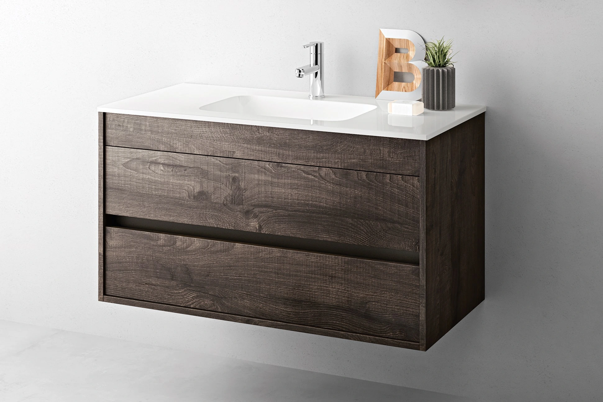 basin unit with vanity top with integrated basin duetto 3-4