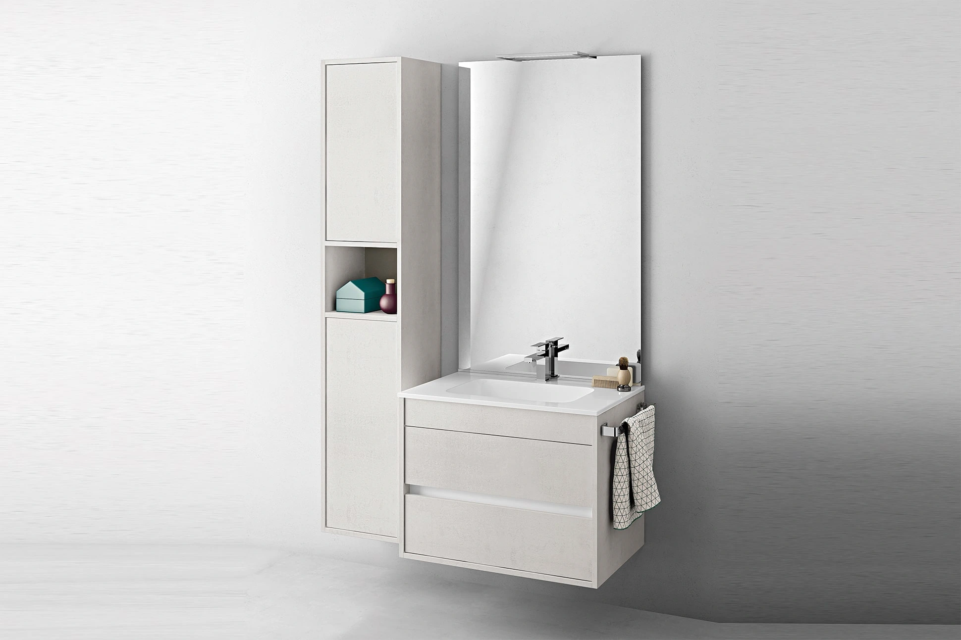bathroom cabinet with door and open compartment duetto 6-1