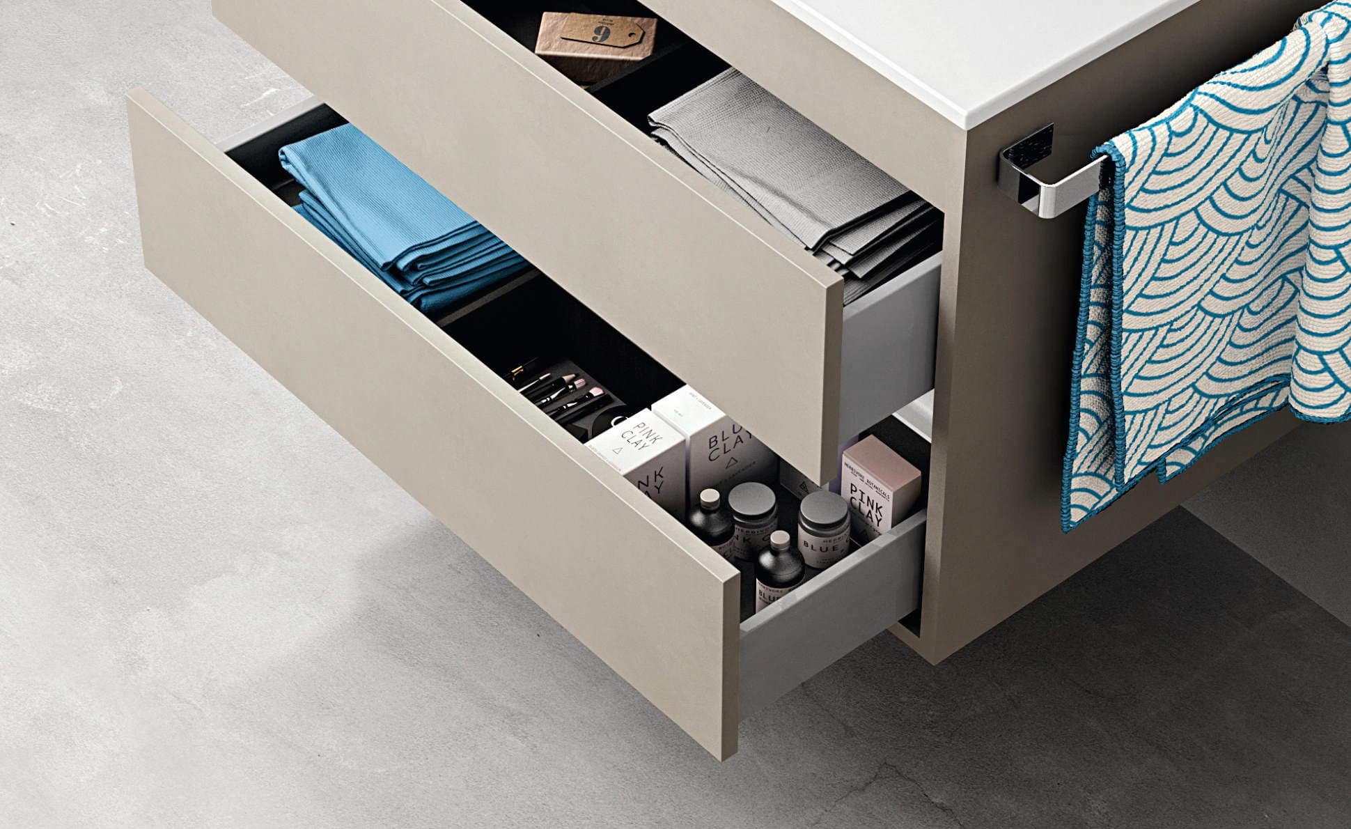 drawers with space-saving dividers in washbasin unit duetto 8-4