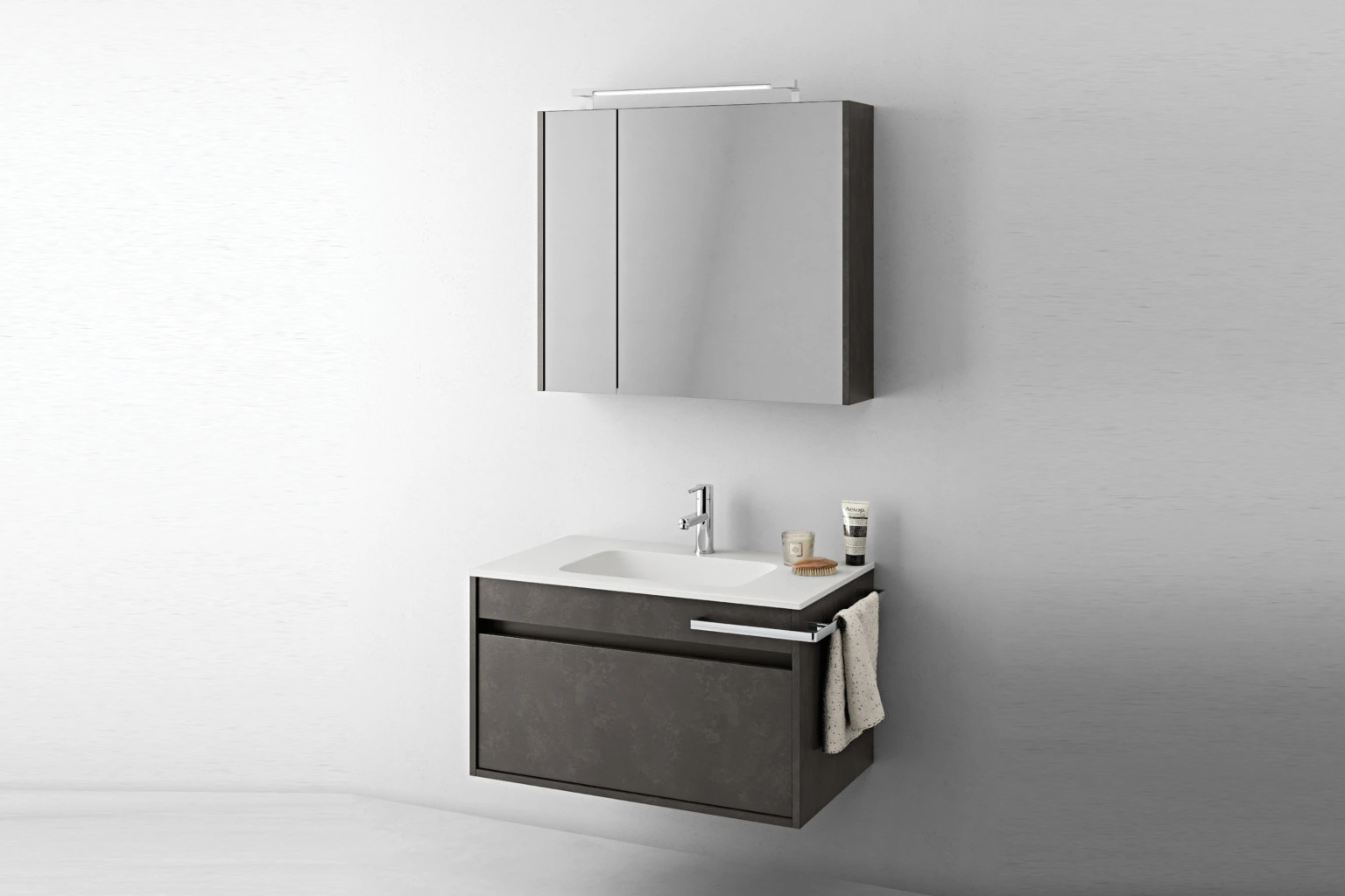 washbasin cabinet with single drawer and mirror duetto 7-1