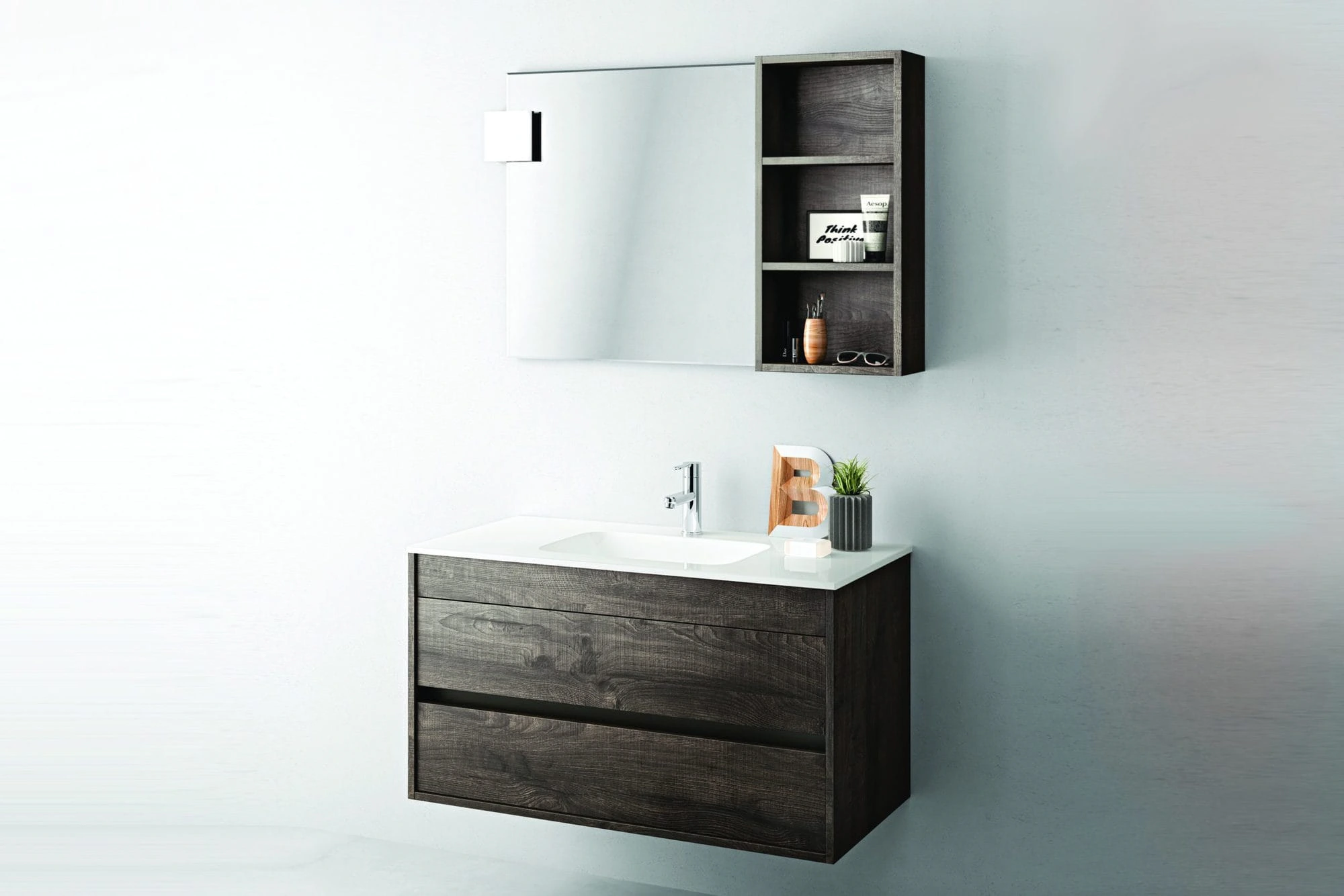 wood-effect laminate bathroom cabinet duetto 3-1
