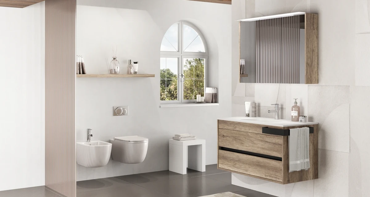 bathroom furniture set oak finish mirrored cabinet duetto10
