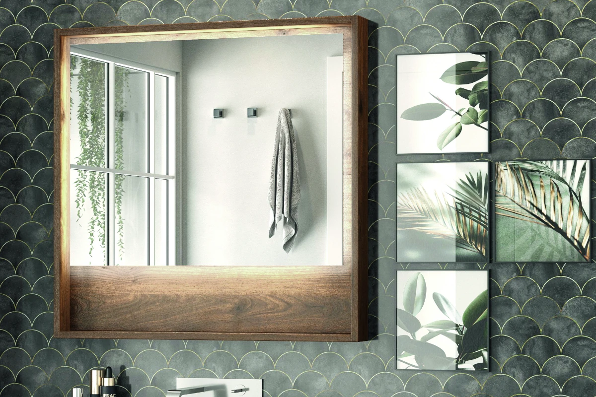framed mirror with shelf walnut wood effect duetto05-2
