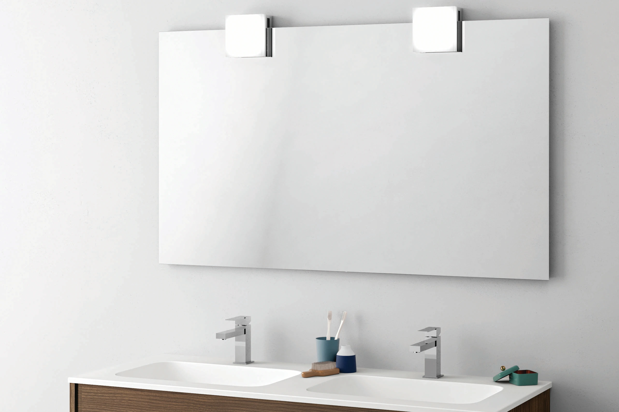 specchio per bagno con doppia applique a led e vetro satinato duetto 13-4
